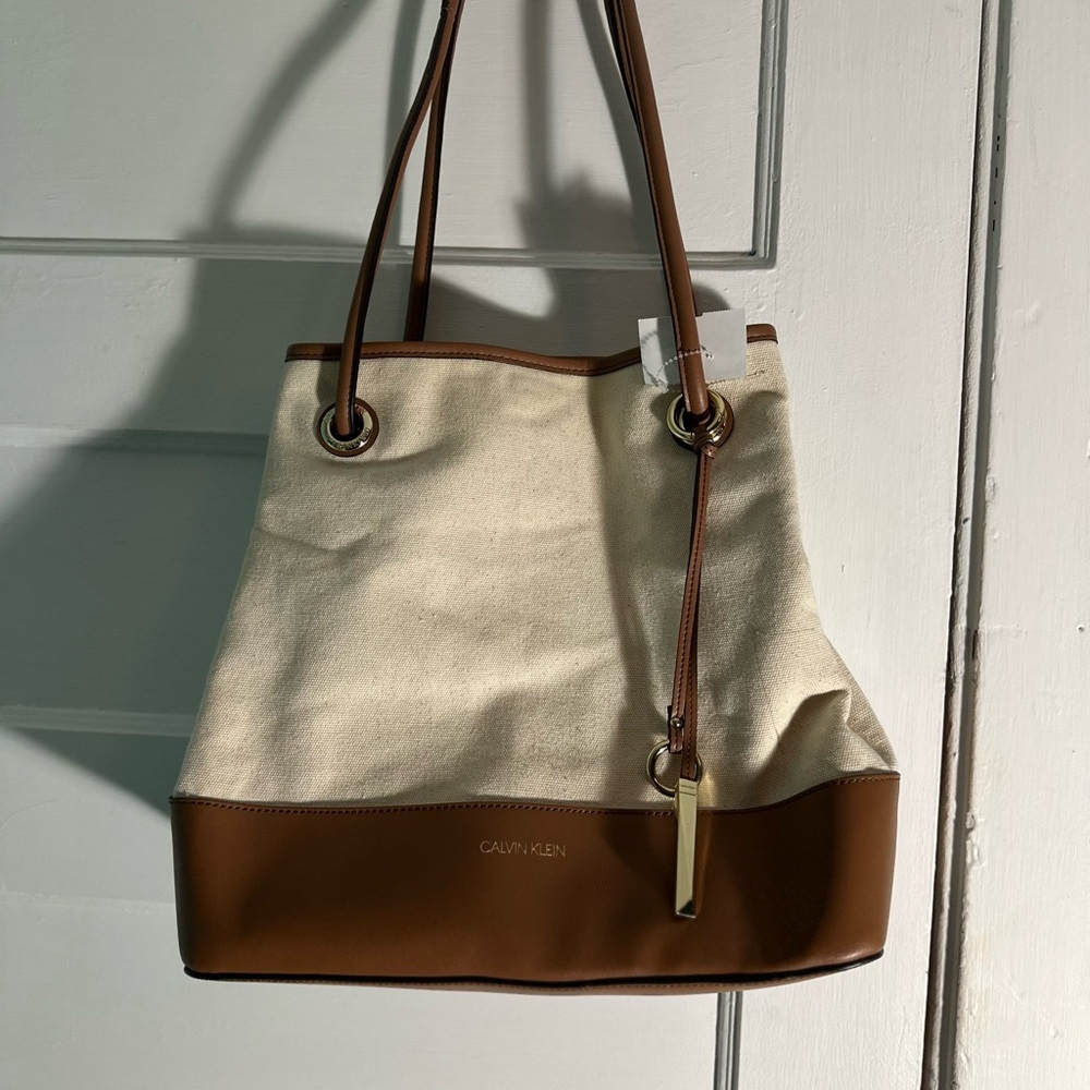 Calvin Klein Brown and Cream Tote Bag